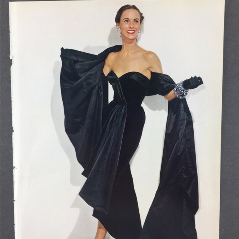 ! 1 Page from a 1951 Photo Book, Model in Evening Wear & Bracelets and Earrings